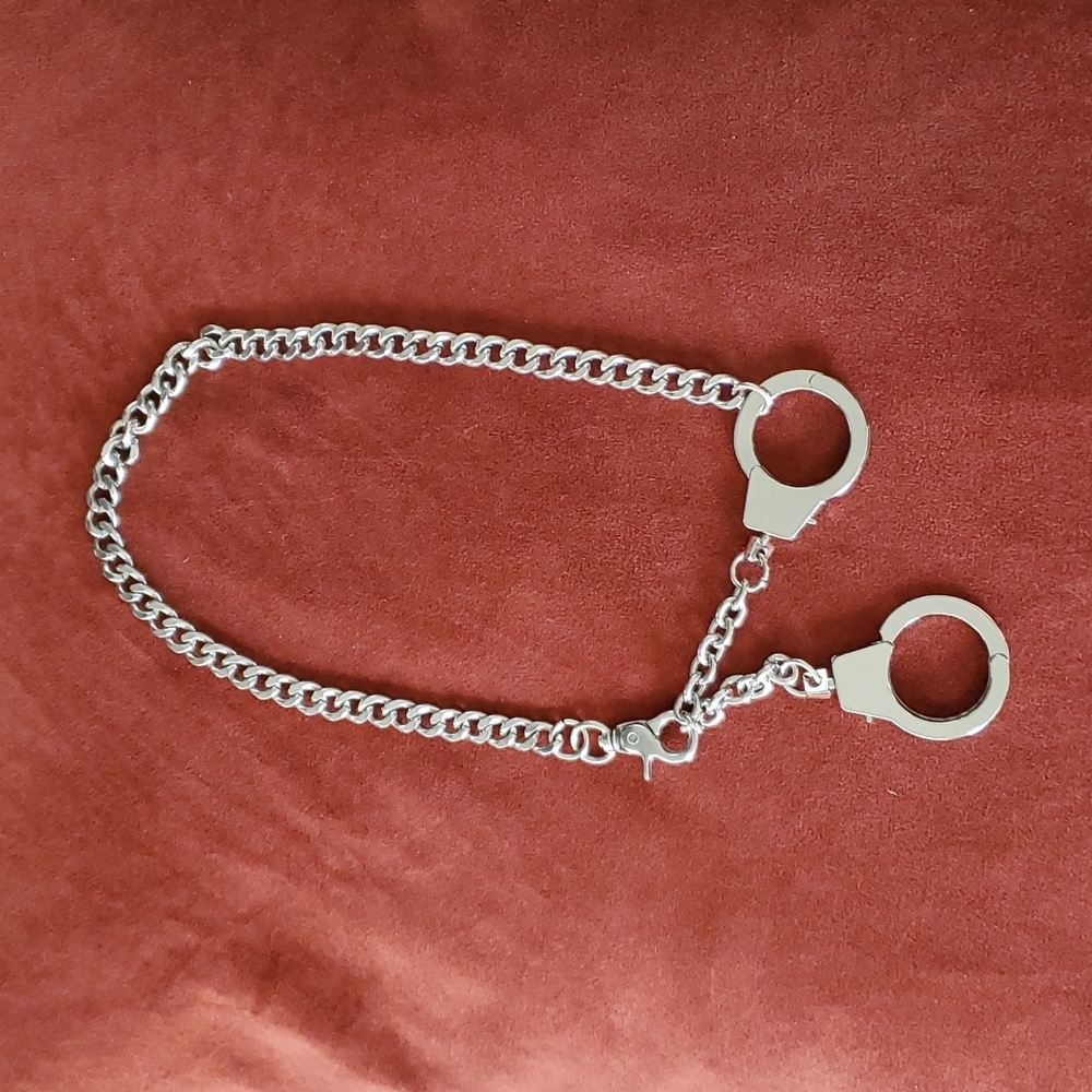 GOTH chunky silver, adjustable hand cuff necklace!